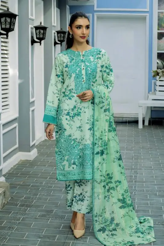 Fabric: Premium Digital Printed Lawn With Monarch dupatta 3Piece : Digital Printed Shirt, Trouser & Dupatta CARE INSTRUCTIONS: MACHINE WASHING MAX 30C. DO NOT BLEACH IRONNING MAX 110C. DRY CLEANING PERCHLOROETHYLENE. DO NOT TUMBLE DRY.. Digital Printed Lawn 3Piece